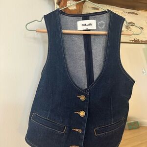 Rollas Denim Vest with Gold Buttons